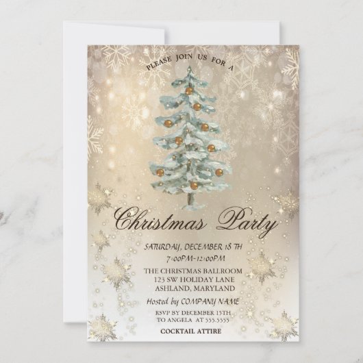 kerstpine-boom Snowflakes Gold Party Kaart (Voorkant)
