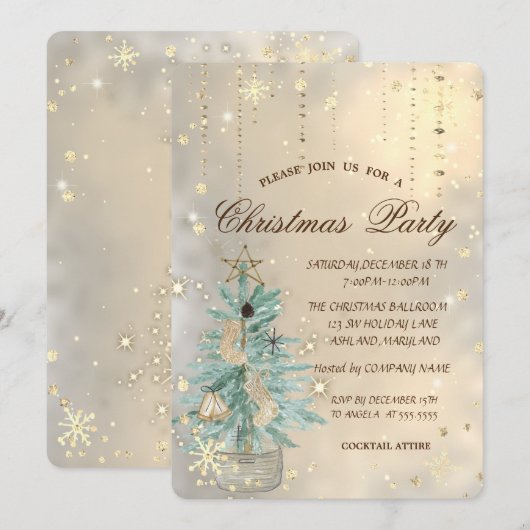 kerstpine-boom, Star, Snowflakes kerst Kaart (Voorkant / Achterkant)