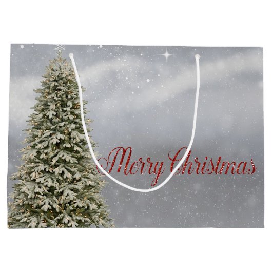 kerstpine-boom, vrolijk kerstfeest groot cadeauzakje (Achterkant)