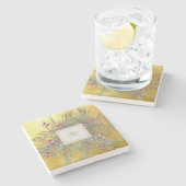 kerstpine Botanische Goudmonogram Stenen Onderzetter (Zijkant)