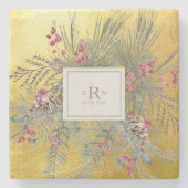 kerstpine Botanische Goudmonogram Stenen Onderzetter (Voorkant)