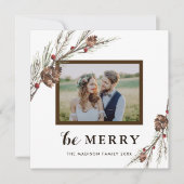 Kerstpine Branch Holiday-fotokaart | Vierkant Feestdagenkaart (Voorkant)