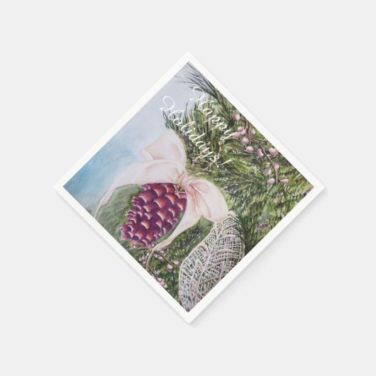 Kerstpine Cone en Bow Party Servet (Hoek)