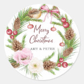 kerstpine Cones Berries Greenery Wreath Ronde Sticker (Voorkant)