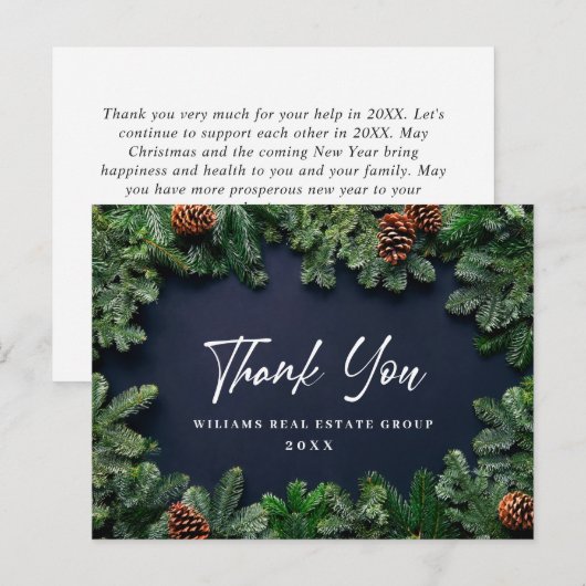 Kerstpine Cones Corporate Dank je feestdag Briefkaart (Voorkant / Achterkant)