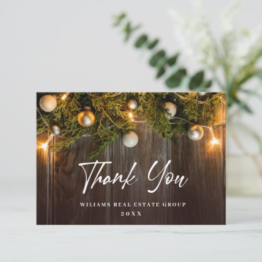 Kerstpine Cones Corporate Rustic Holiday Bedankkaart (Staand voorkant)