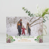 Kerstpine Cones Family Photo Holiday Kaart (Staand voorkant)