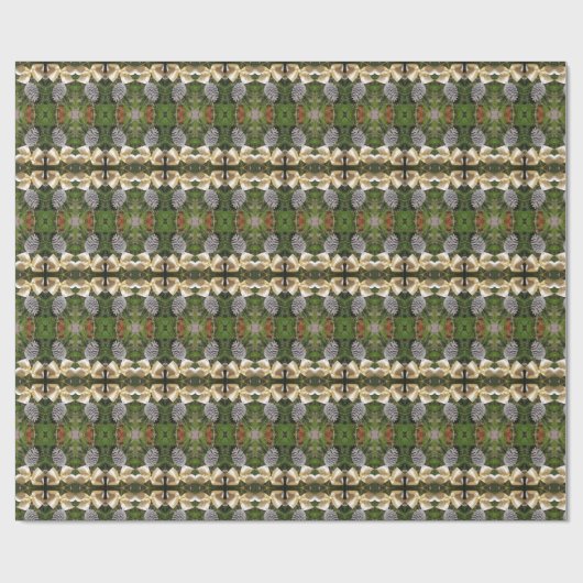 Kerstpine Cones Ribbon Kaleidoscopisch Patroon Cadeaupapier (Vlak)