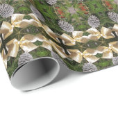 Kerstpine Cones Ribbon Kaleidoscopisch Patroon Cadeaupapier (Rol Hoek)
