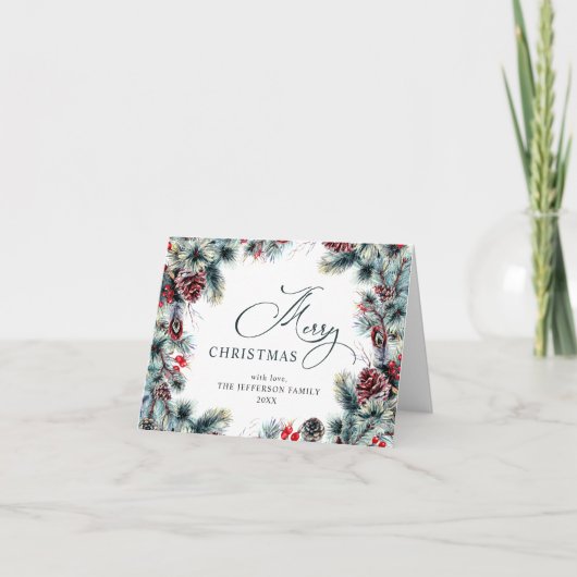 Kerstpine Cones Rustic Greeting Feestdagen Kaart (Voorkant)