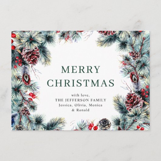 Kerstpine Cones Rustic Greeting Feestdagenkaart (Voorkant)