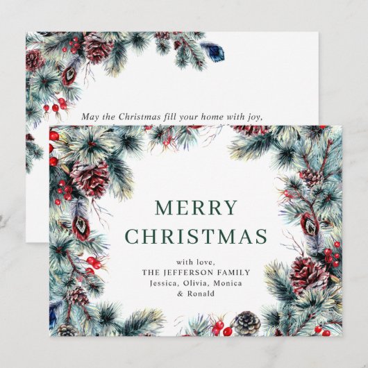 Kerstpine Cones Rustic Greeting Feestdagenkaart (Voorkant / Achterkant)