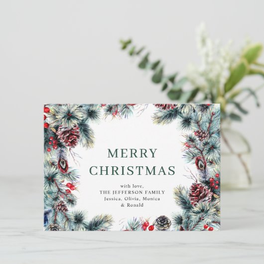 Kerstpine Cones Rustic Greeting Feestdagenkaart (Staand voorkant)