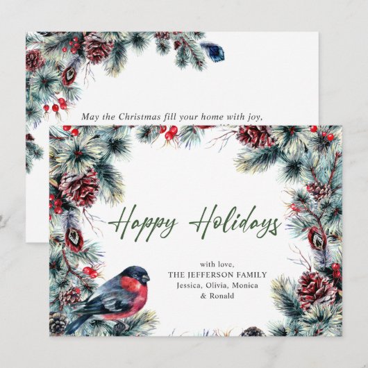 Kerstpine Cones Rustic Greeting Feestdagenkaart (Voorkant / Achterkant)