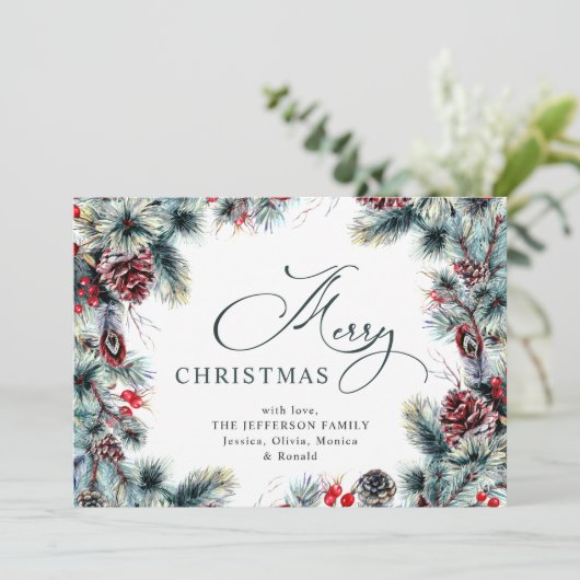 Kerstpine Cones Rustic Greeting Feestdagenkaart (Staand voorkant)