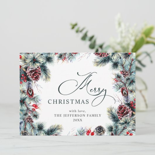 Kerstpine Cones Rustic Greeting Feestdagenkaart (Staand voorkant)