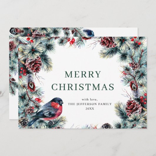 Kerstpine Cones Wreath Rustic Greeting Feestdagenkaart (Voorkant / Achterkant)