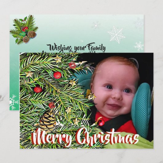 Kerstpine en Berries - Persoonlijke foto Feestdagenkaart (Voorkant / Achterkant)
