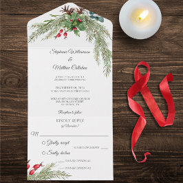 kerstpine en bessen all in one uitnodiging