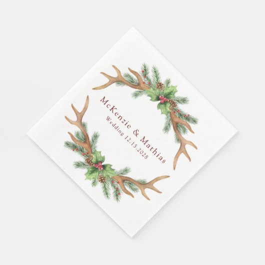 Kerstpine en Deer Antlers bruiloft Servet (Hoek)