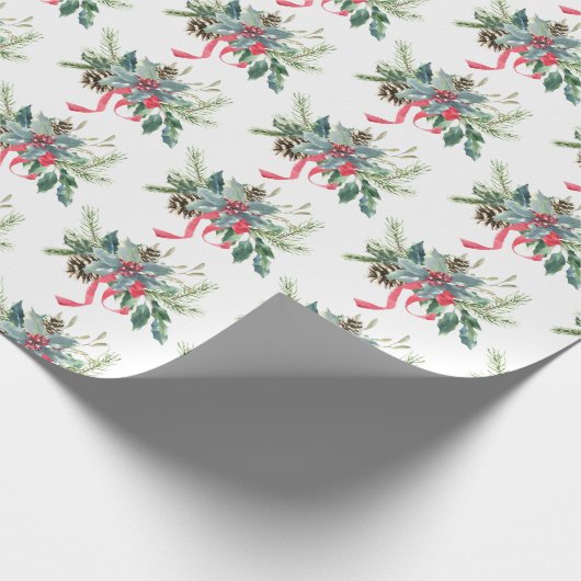 Kerstpine en Ribbon Bouquet Cadeaupapier (Hoek)