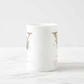 kerstpine Red Berries Gold Monogram Y Porselein Kop (Voorkant)