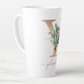 kerstpine rode bessen Monogram Y Naam Latte Mok (Linkerhoek)