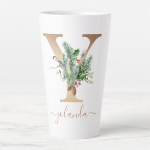 kerstpine rode bessen Monogram Y Naam Latte Mok