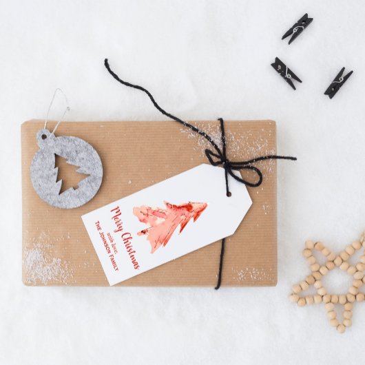 Kerstpine Rood minimalistisch aangepast aan de rod Cadeaulabel