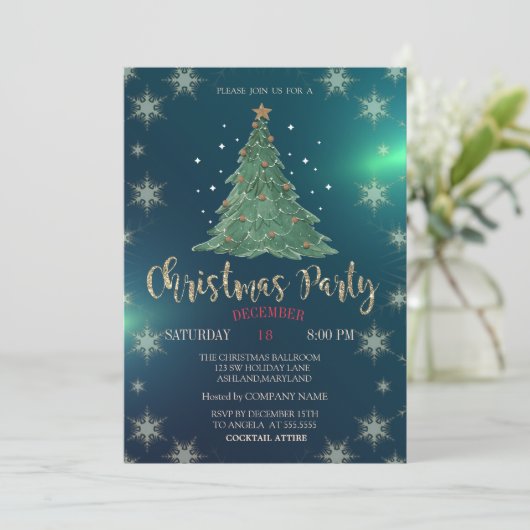 kerstpine-structuur, Green Company Party Kaart (Staand voorkant)