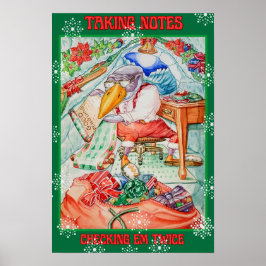 KERSTPINGOËN NEEMT NOTITIES EN CONTROLEERT HEM TWE POSTER