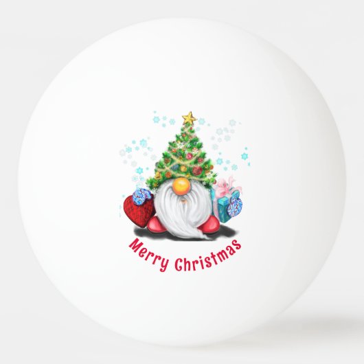 kerstpingpong Ball Gnome met Gift (Voorkant)