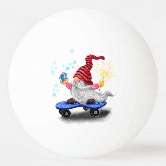 kerstpingpong Ball Happy Skater Gnome (Voorkant)