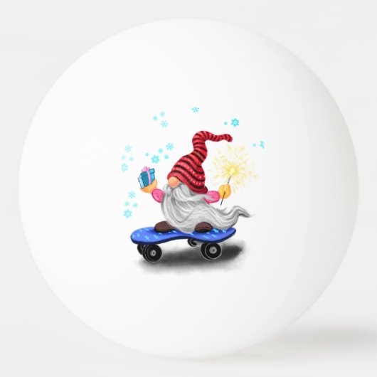 kerstpingpong Ball Skater Gnome met cadeaus (Voorkant)