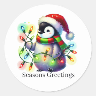 Kerstpinguïn Aanpasbare Seizoenen Groeten Ronde Sticker