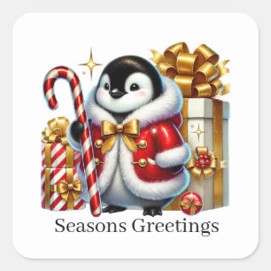 Kerstpinguïn Aanpasbare Seizoenen Groeten Vierkante Sticker