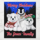 Kerstpinguïn baby Polar beer Seal Personaliseren Wijn Etiket (Enkel label)