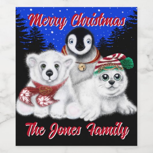 Kerstpinguïn baby Polar beer Seal Personaliseren Wijn Etiket (Enkel label)