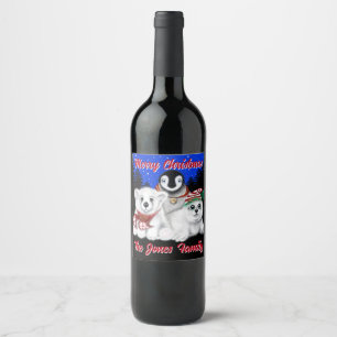 Kerstpinguïn baby Polar beer Seal Personaliseren Wijn Etiket