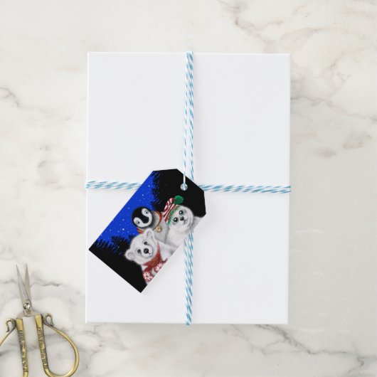 Kerstpinguïn baby Polar beer Seal Pup Cadeaulabel (Met Touw)