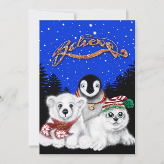 Kerstpinguïn baby Polar beer Seal Pup Feestdagenkaart (Voorkant)