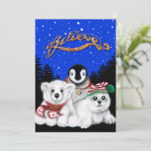 Kerstpinguïn baby Polar beer Seal Pup Feestdagenkaart (Staand voorkant)