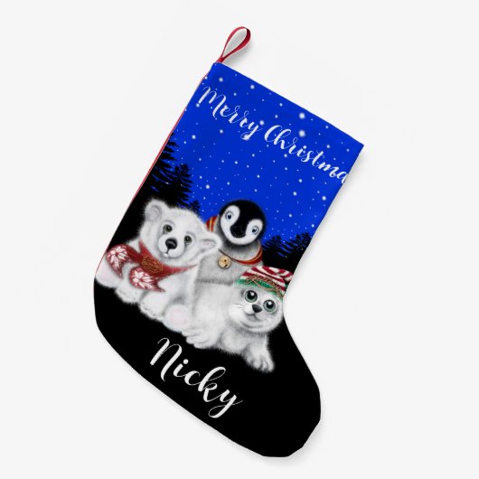 Kerstpinguïn baby Polar beer Seal Pup Kleine Kerstsok (Voorkant (Hangend))