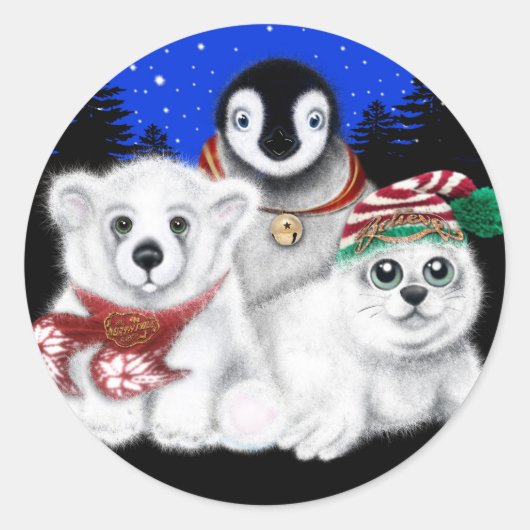 Kerstpinguïn baby Polar beer Seal Pup Ronde Sticker (Voorkant)