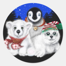 Kerstpinguïn baby Polar beer Seal Pup Ronde Sticker