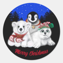 Kerstpinguïn baby Polar beer Seal Pup Ronde Sticker