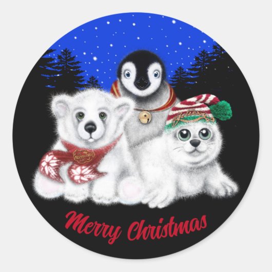 Kerstpinguïn baby Polar beer Seal Pup Ronde Sticker (Voorkant)