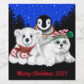 Kerstpinguïn baby Polar beer Seal Pup Wijn Etiket (Enkel label)