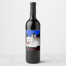 Kerstpinguïn baby Polar beer Seal Pup Wijn Etiket