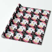kerstpinguïn cartoon snoepriet zwart cadeaupapier (Uitgerold)